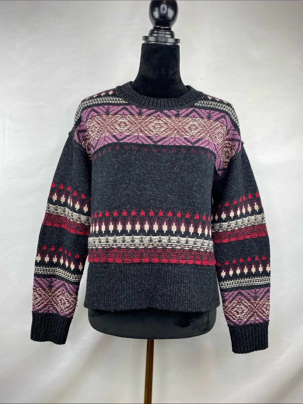 Lucky Brand Fair Isle Wool Alpaca Blend Oversized Boxy Knit Sweater Size XS